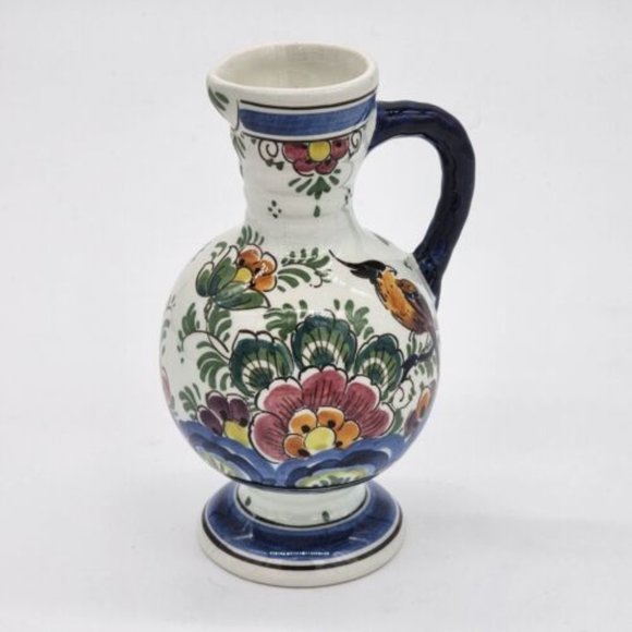 Other - Hand Painted Holland Mini Pitcher Vase White Floral Marked